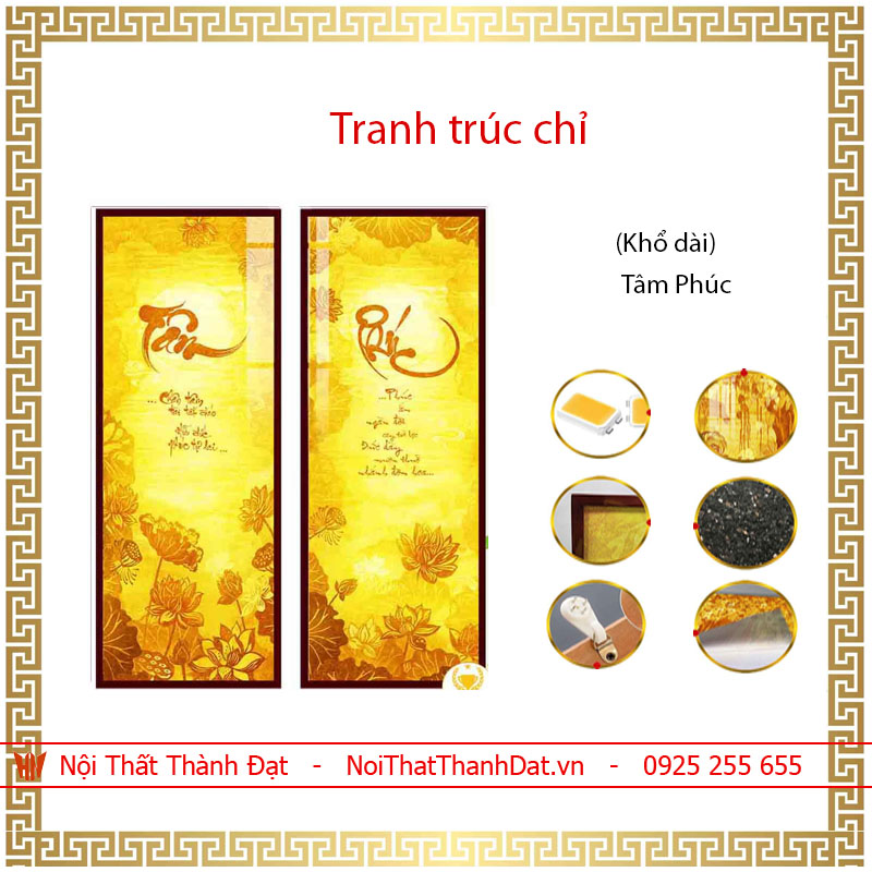 Tranh Trúc Chỉ chữ Tâm khổ dài